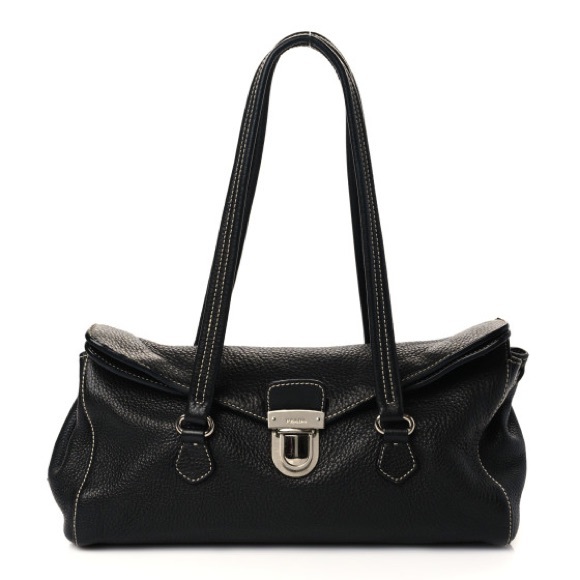 Prada Bags Prada Vintage Vitello Daino Leather Shoulder Bag Black